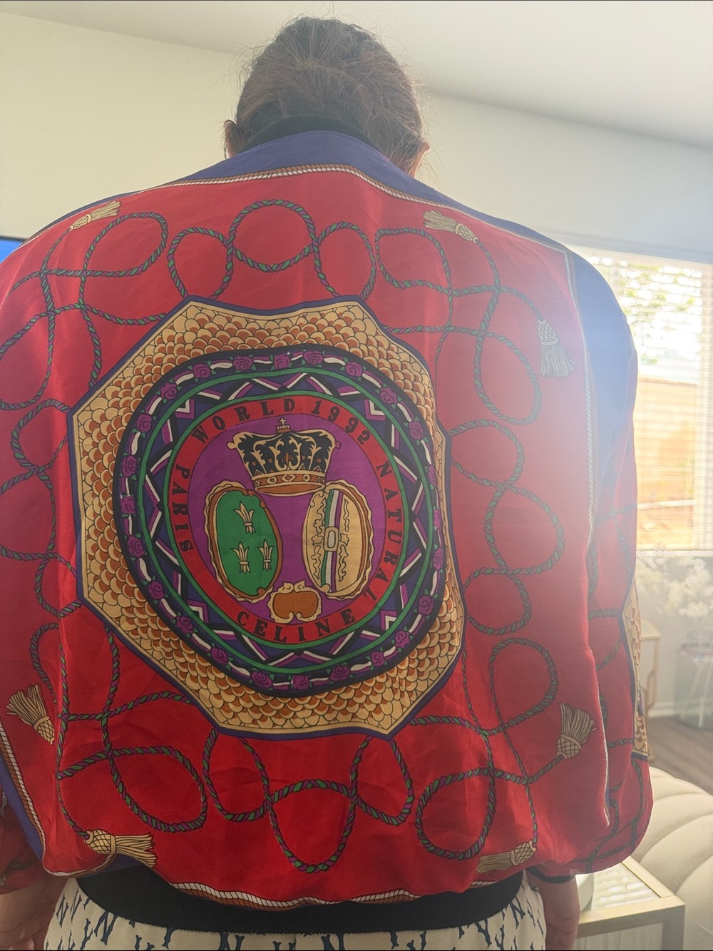 THE MIGHTY COMPANY Red Bomber Jacket with Multicolor Crest Back